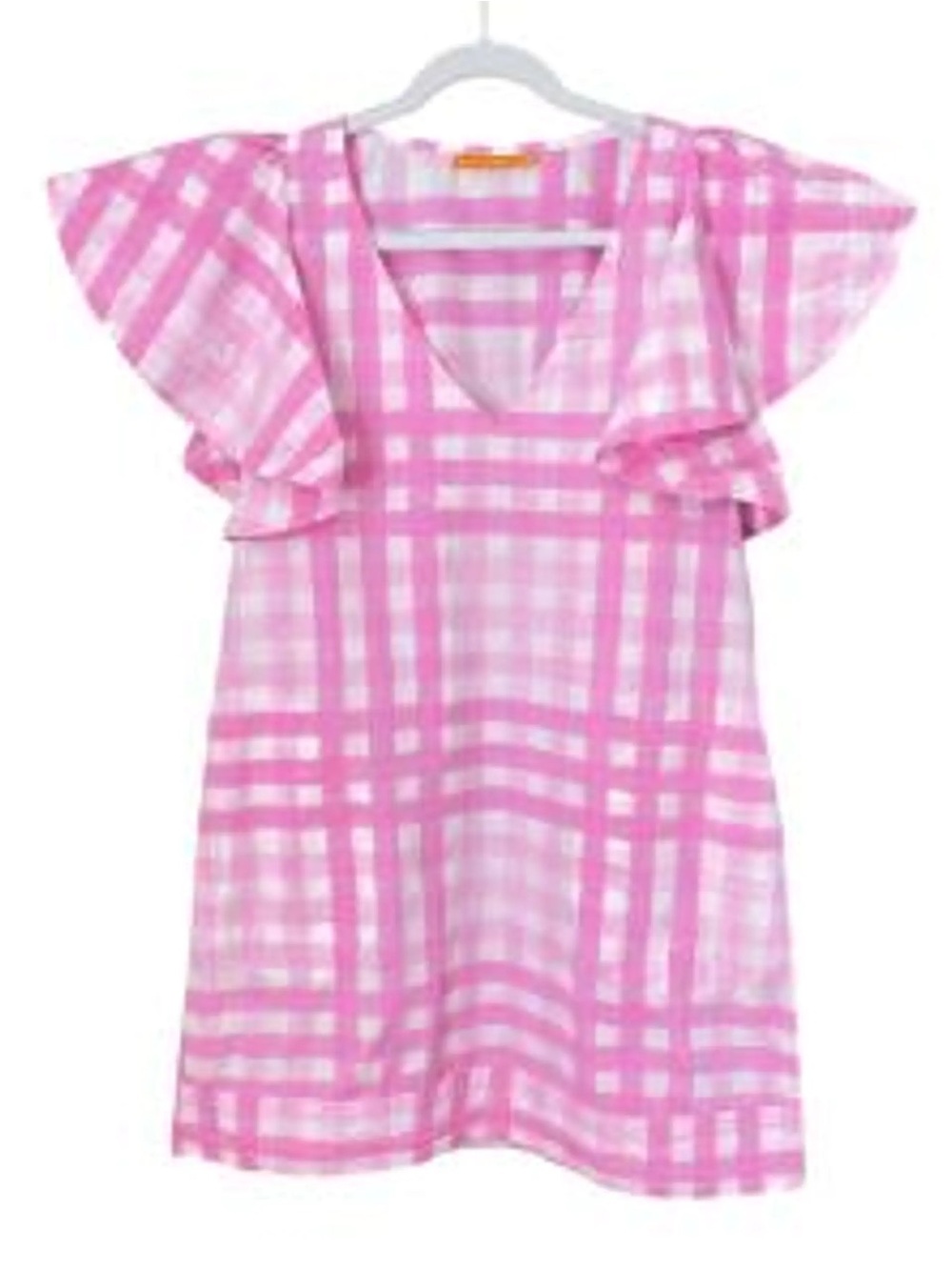 Oliphant Pink & White Checked V-Neck Mini Dress - Picture 5 of 6
